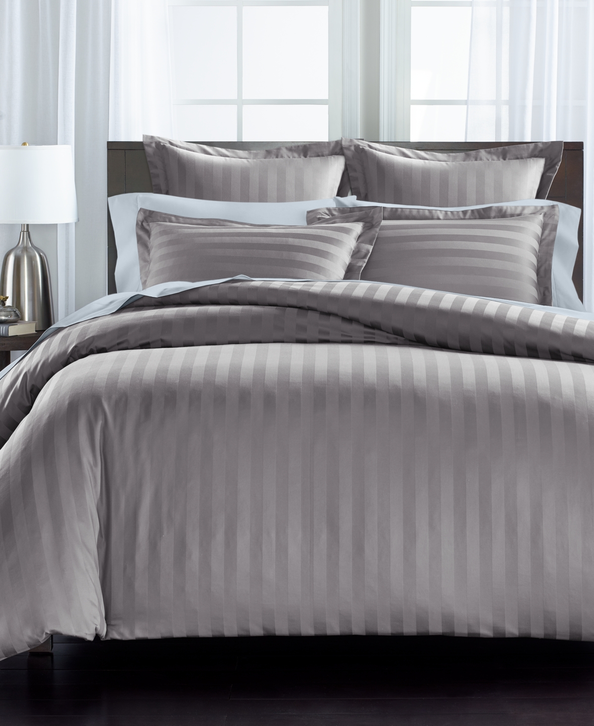 Charter Club 1.5" Stripe 550 Thread Count 100% Cotton 3-pc. Duvet Cover Set, Full/queen, Exclusively At Macy's In Charcoal