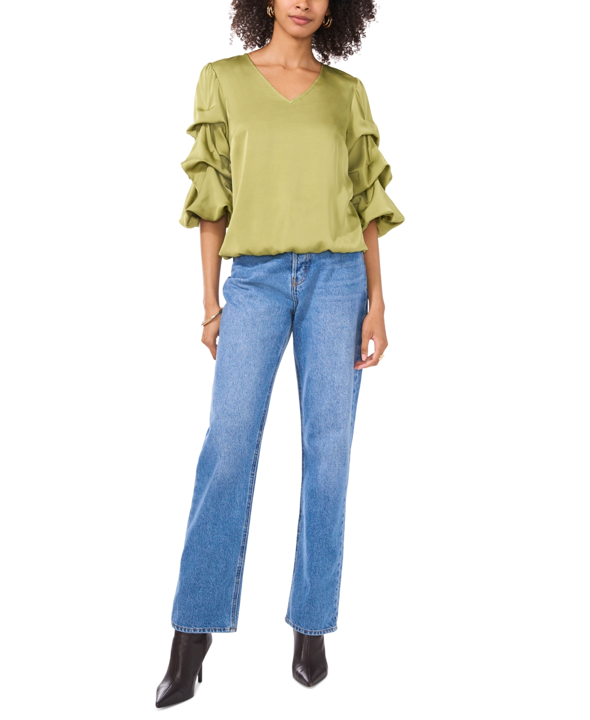 VINCE CAMUTO WOMEN'S V-NECK BUBBLE-SLEEVE TOP 