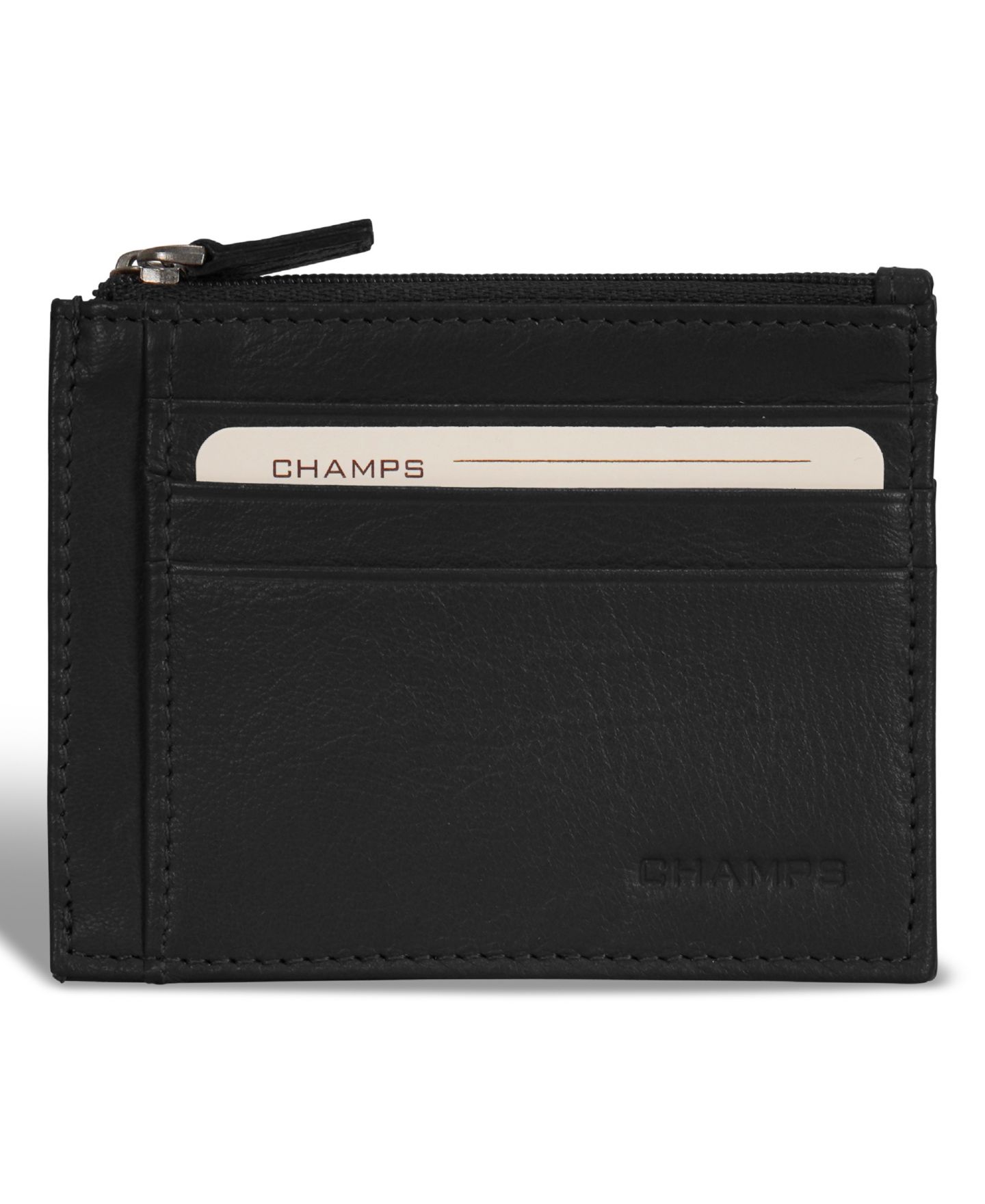 Мужской кошелёк CHAMPS Onyx Collection Leather Zip Card Case, цвет: Чёрный — фото 1