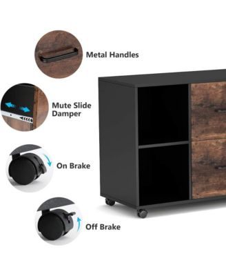 Large Mobile Lateral Filing Cabinet, 2 Drawer File Cabinet with Storage Shelves and Rolling Wheels