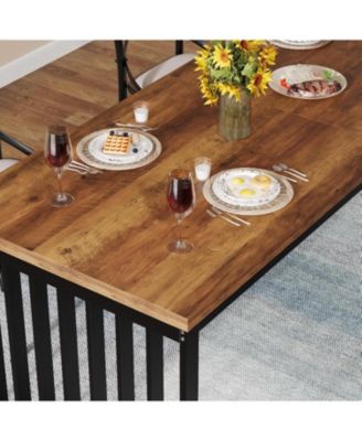 78.74" Long Rectangle Industrial Dining Table for 6-8 Person, Dining Table Wood Kitchen Table with Heavy Duty Metal Frame