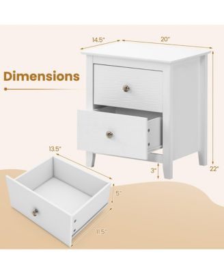 Modern Nightstand with Storage 2 Drawers & Support Legs for Bedroom White