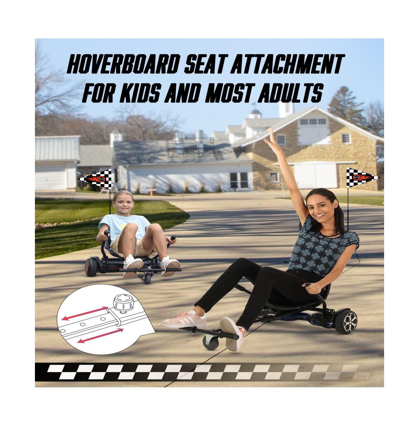 Детская игрушка Gyroor K1 Adjustable Hoverboard Go-Kart Seat Attachment, Compatible with 6.5", 8", 10" Hoverboards, Ages 4+ — фото 3
