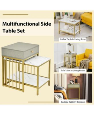 2 Pieces Modern Nesting Coffee Table Set with Drawer and Shelf