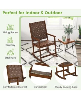 Patio Wood Rocking Chair with PU Seat and Rubber Wood Frame