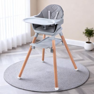 Kids Convertible Wooden HighChair with Adjustable Legs & Removable Double Tray