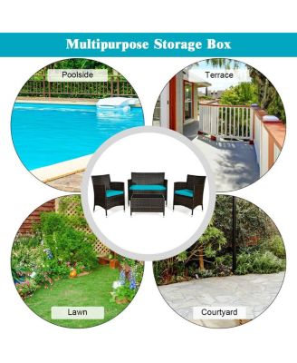 4 Pieces Patio Rattan Sofa Set with Chairs and Glass Coffee Table