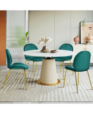 4PCS Velvet Dining Chair Accent Leisure Chair Armless Side Chair Green