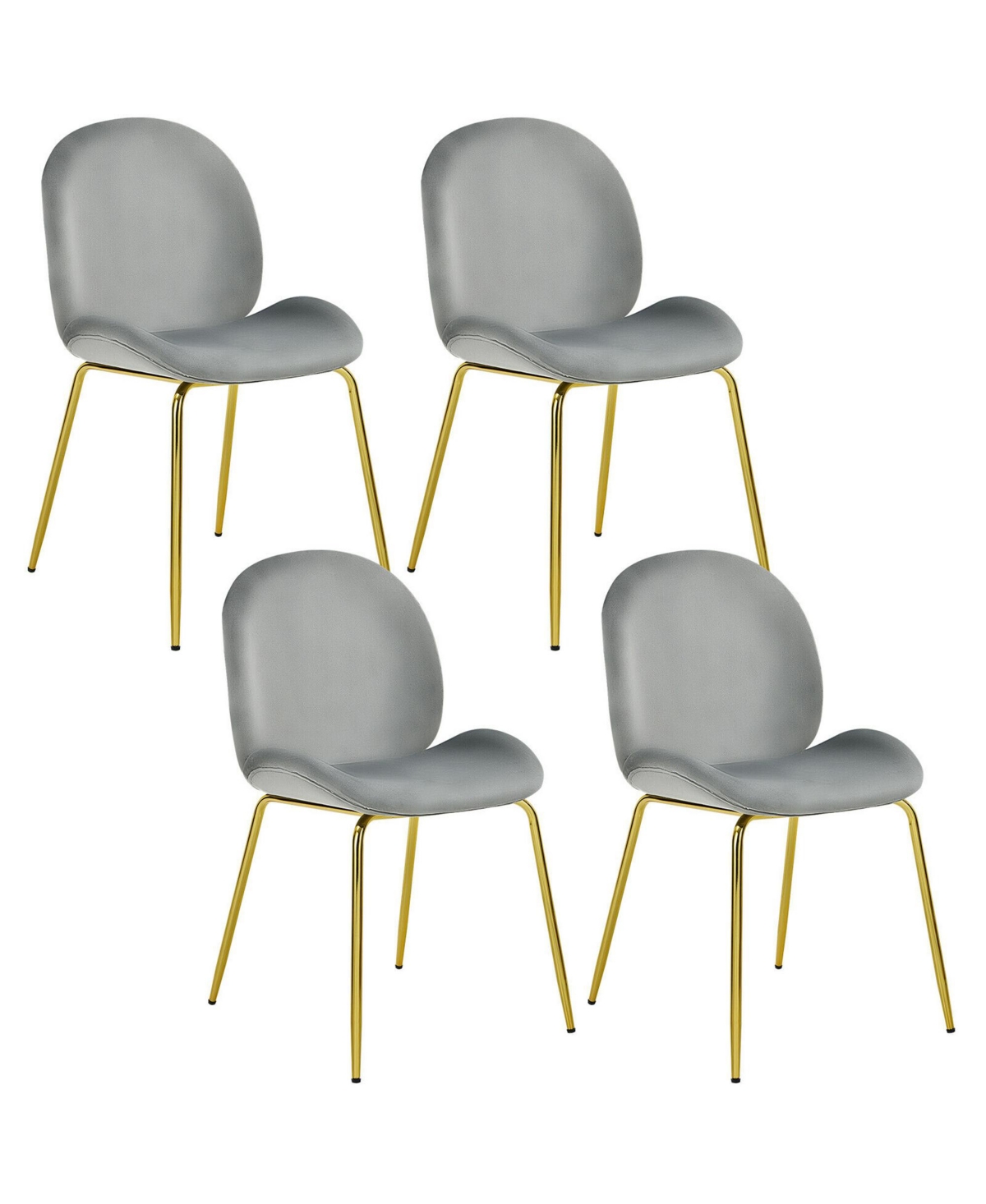 Gymax 4PCS Velvet Dining Chair Accent Leisure Chair Armless Side Chair Green - Grey+gold
