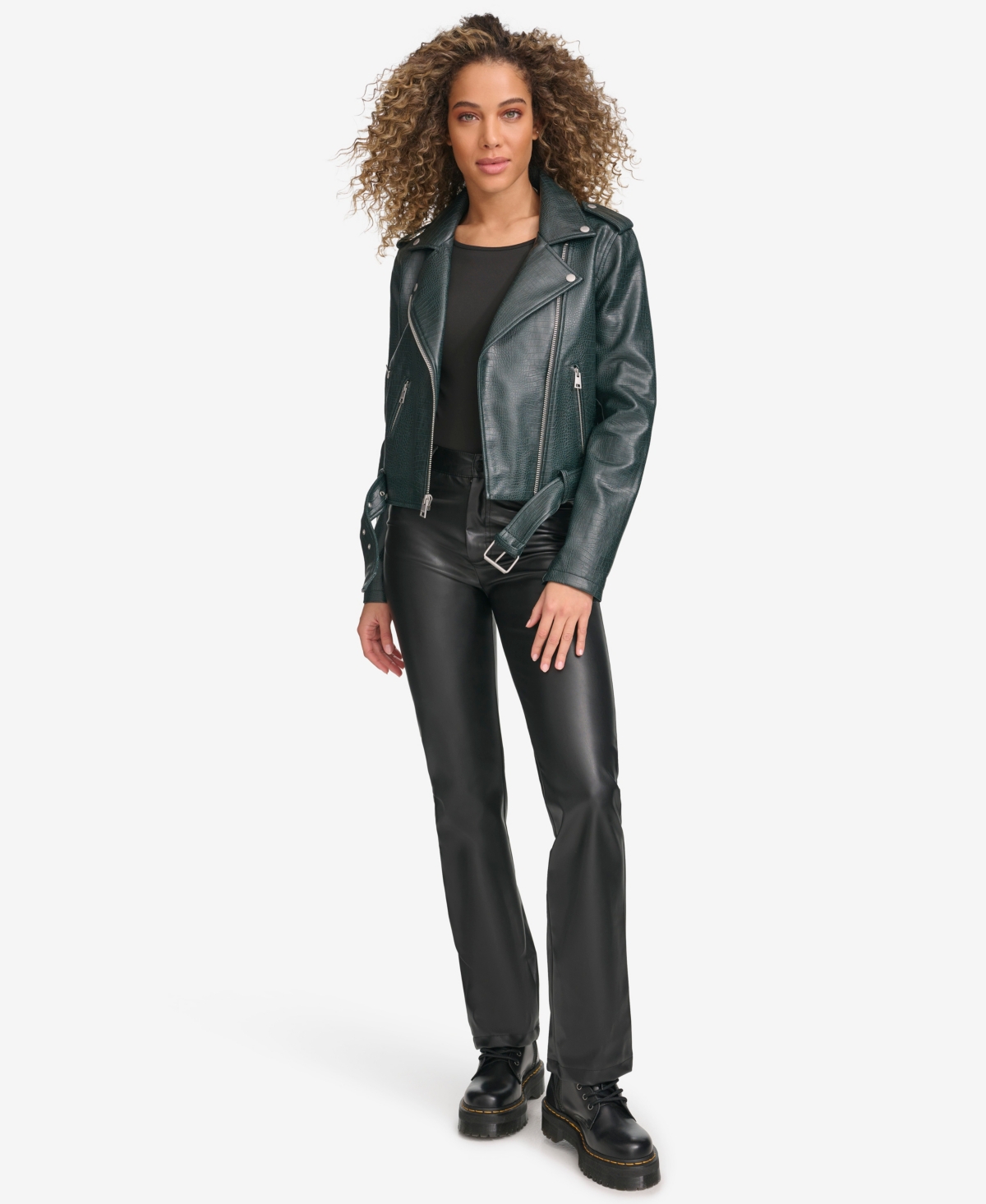 Levi's Women's Faux-Leather Belted Hem Moto Jacket