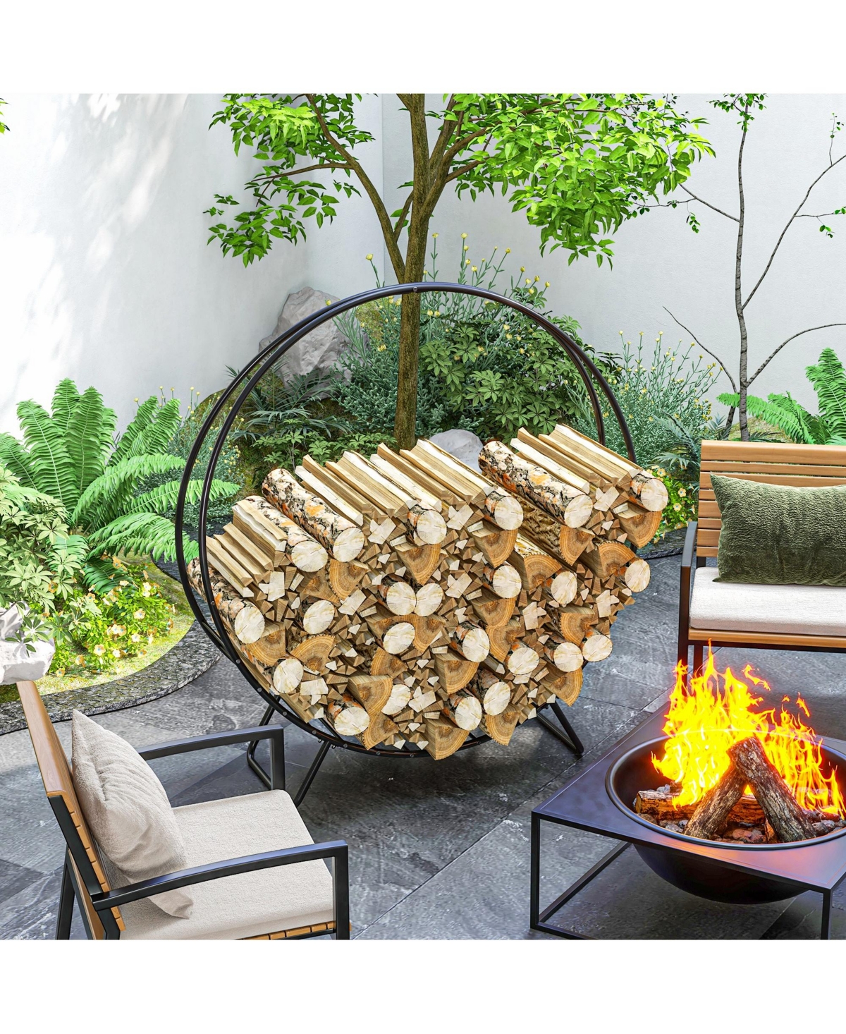 48" Waterproof Firewood Rack with Cover, Outdoor Indoor Log Rack - Black
