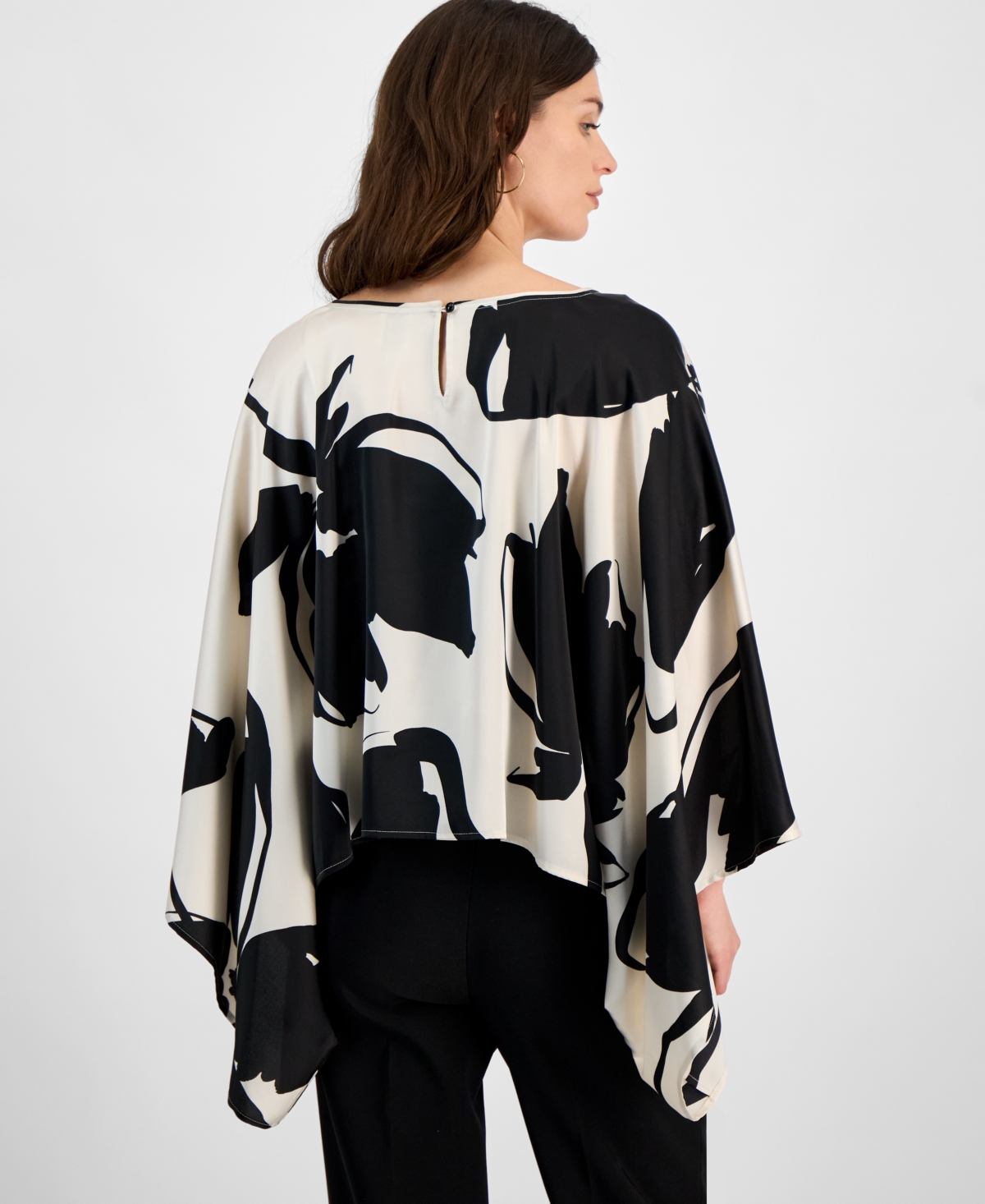 Anne Klein Women's Printed Dolman-Sleeve Cape Blouse -anne Wht