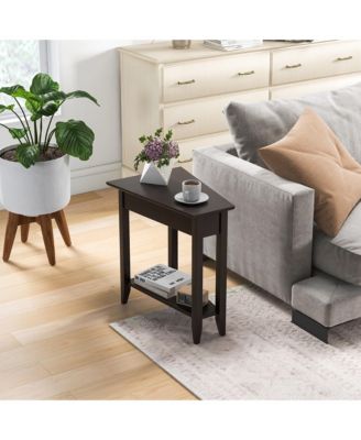 2 PCS 2-Tier End Table Irregular Narrow Sofa Side Nightstand w/ Storage Shelf