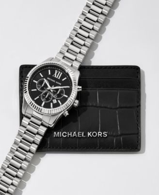 Men's Lexington Chronograph Stainless Steel Watch and Card Case Gift Set 44mm