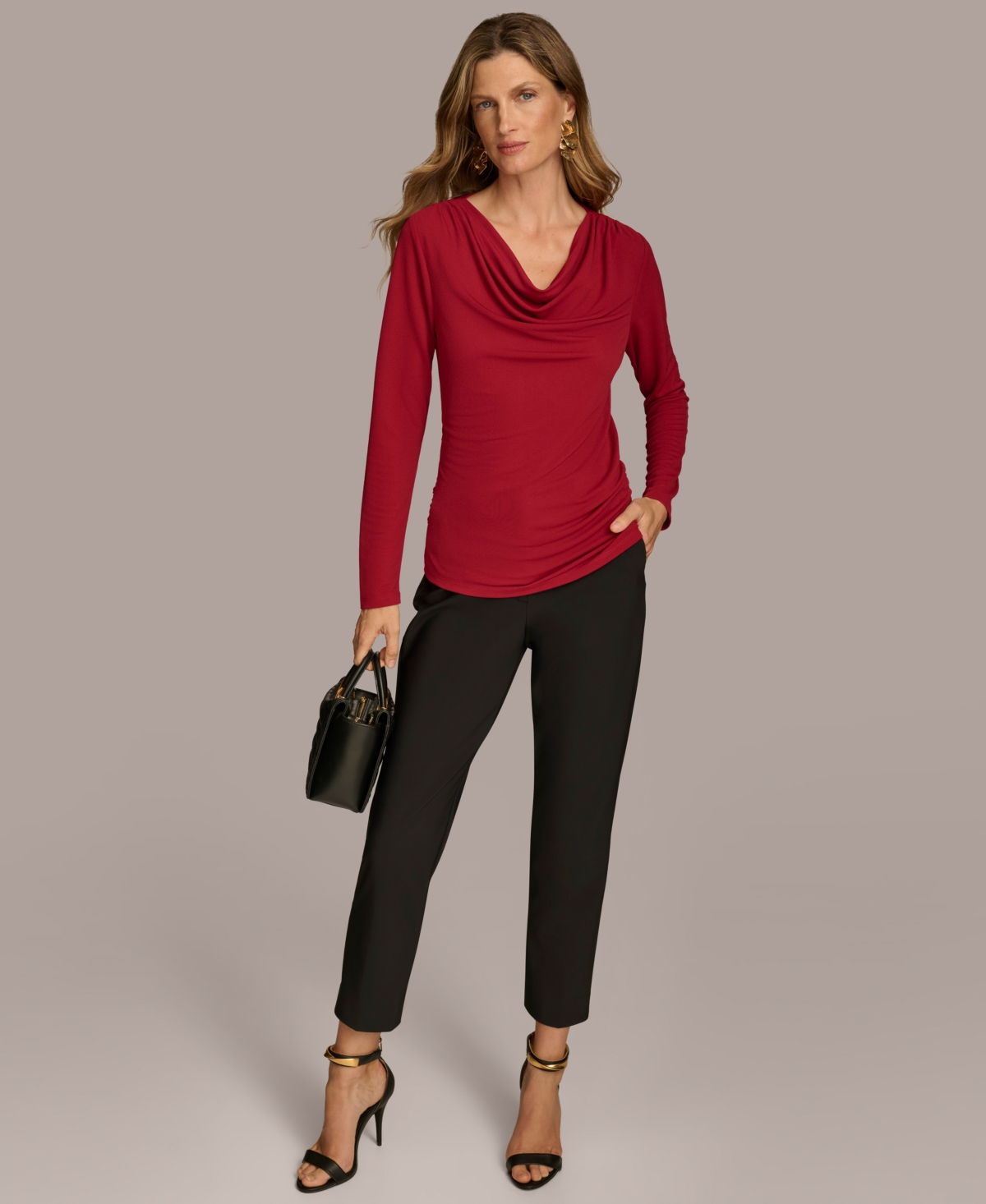 Donna Karan New York Women's Cowl-Neck Long-Sleeve Top