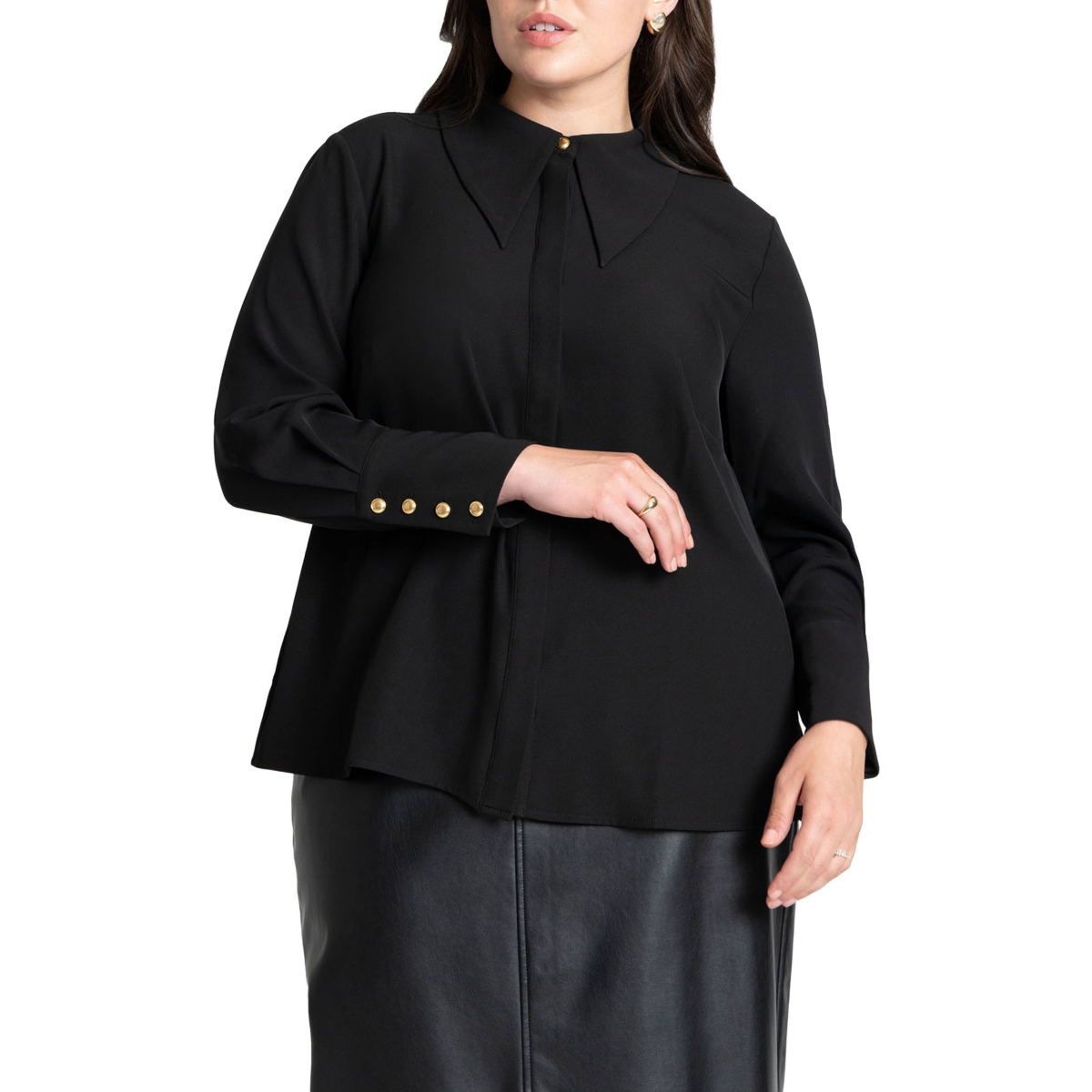 Plus Size Pointed Collar Button Up Shirt - Grape shake