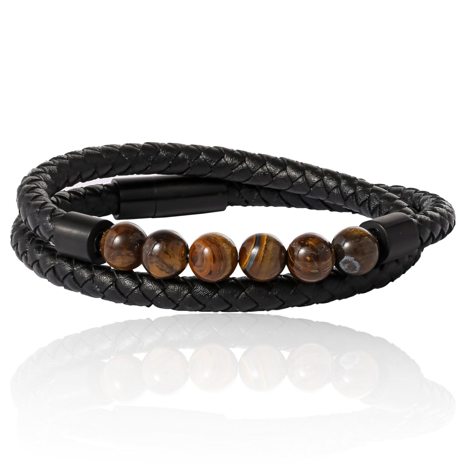 Braided Cord Men's Bracelet with Tiger's Eye Beads, Stainless Steel Bracelet, Male Jewelry