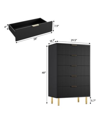 5 Drawer metal Dresser for Bedroom with Gold Handle Modern and Large Drawer Dresser