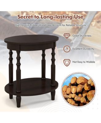 2 PCS 2-Tier End Table Oval Compact Sofa Side Nightstand w/ Storage Shelf