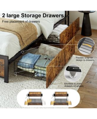 Queen/Full Size Bed Frame with Storage Headboard & 2 Drawers Platform Bed No Box Spring Needed, Queen