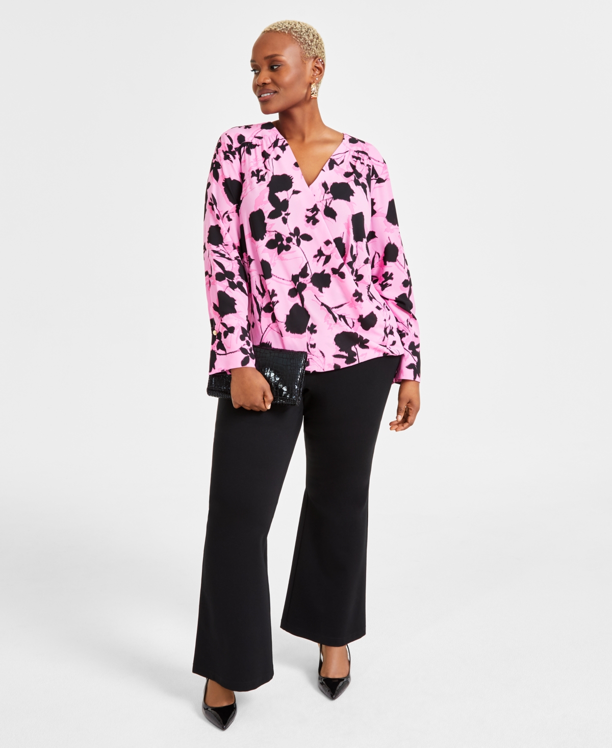 I.n.c. International Concepts Plus Size Floral Surplice Blouse, Exclusively at Macy's