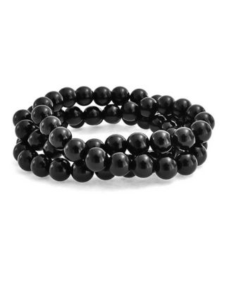 Stackable Set Of 3 Natural Stone Round Bead 8MM Multi Strand Stretch Bracelet