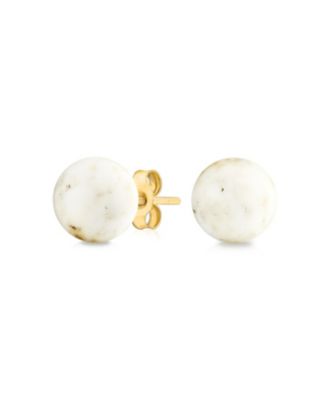 Elegant Real 14k Yellow Gold Round Natural Stone Bead Ball Stud Earrings 6mm