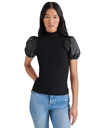 Peggy Faux Leather Sleeve Knit Top Peggy Faux Leather Sleeve Knit Top