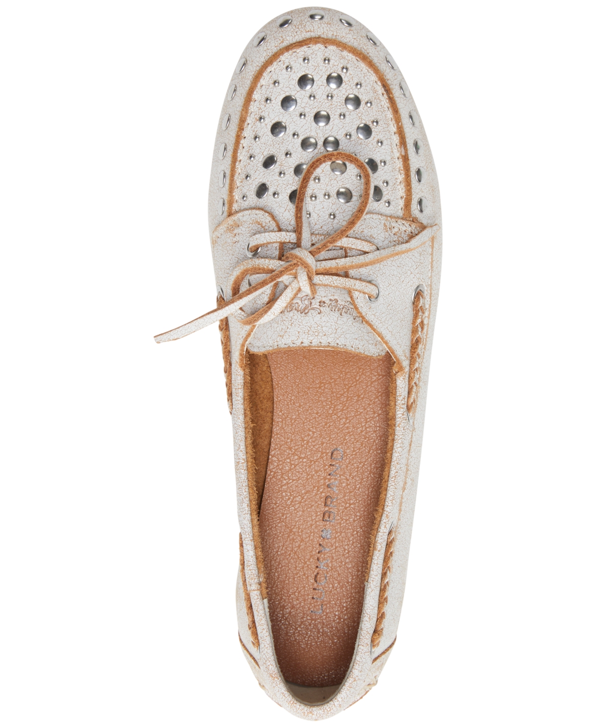 Shop Lucky Brand Women's Timini Studded Moccasin Boat Shoe Loafers In White Leather