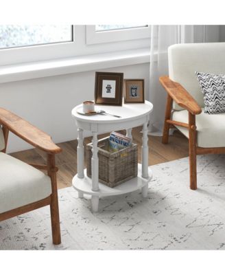 2-Tier Oval Wood End Table with Storage Shelf – Compact Sofa Side Nightstand