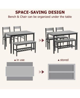 Dining Table Set for 4, Modern Kitchen Table with 2 Chairs and Bench , 4-Person Dining Room Table Set