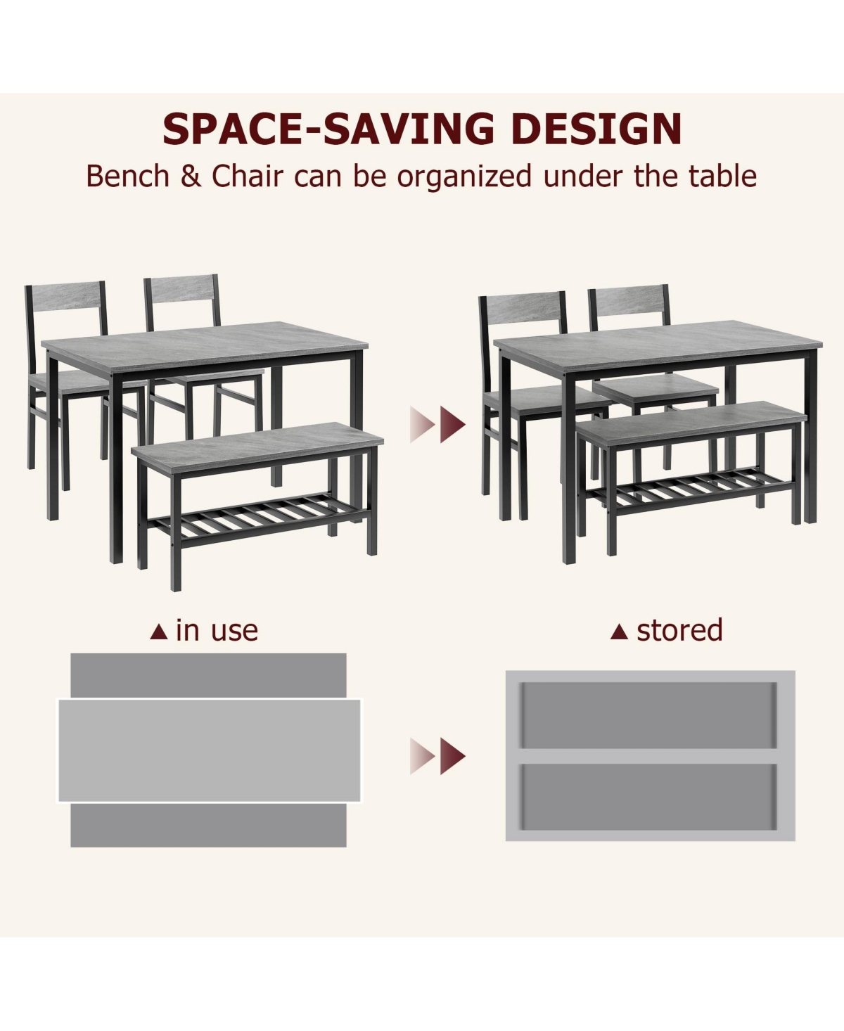 gaomon Dining Table Set for 4, Modern Kitchen Table with 2 Chairs and Bench , 4-Person Dining Room Table Set