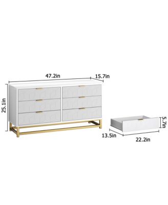 Grey Dresser for Bedroom, 6 Drawer Dresser with Metal Legs, Wood Dresser Chest Organizer with Wide Storage