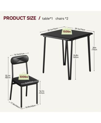 Dining Table for 2, Small Square kitchen Dinner Table Set for 2,Space Saving Wood Modern Dinette With Upholstered,3 Piece