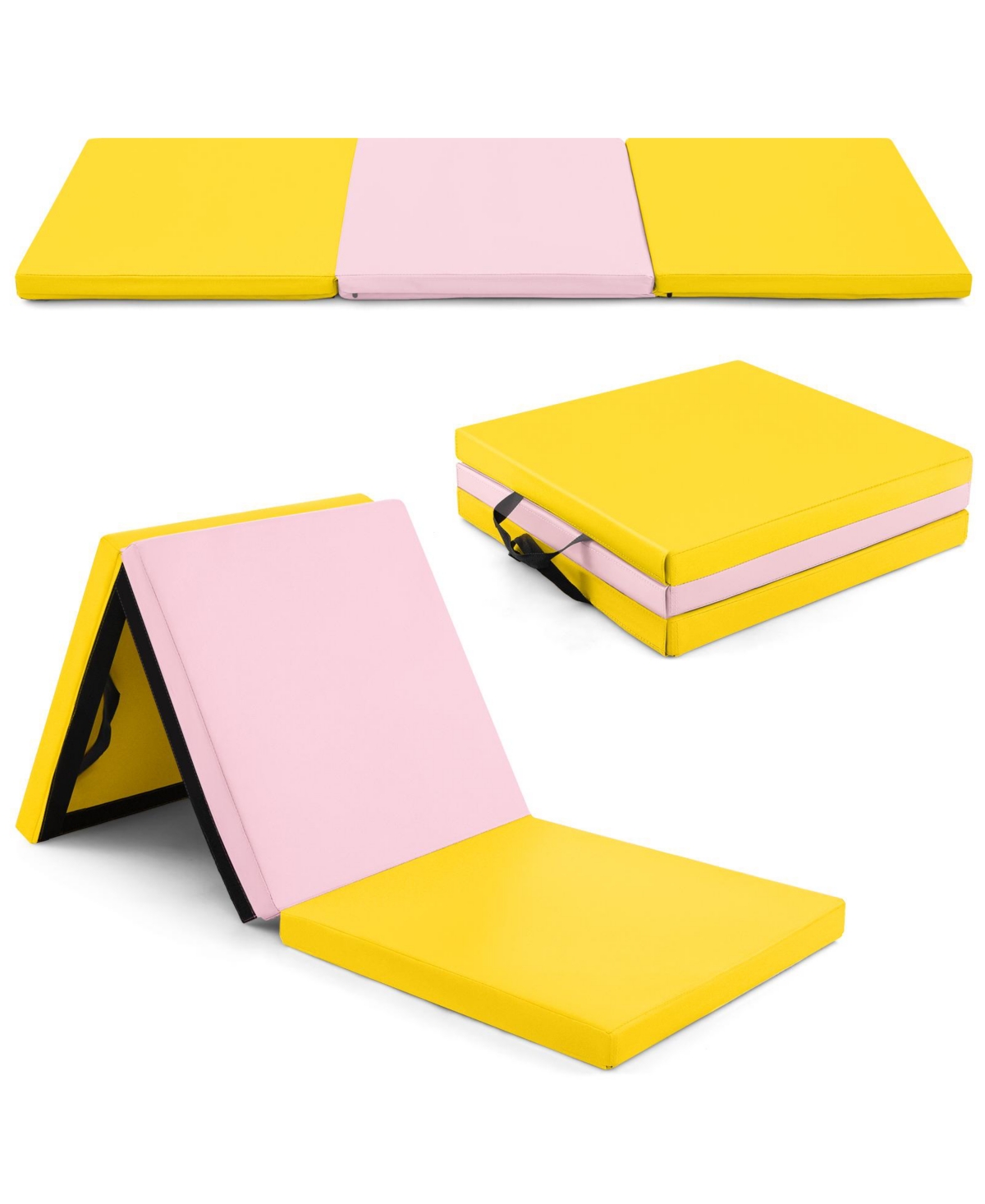 6 x 2 Ft Tri-Fold Gym Mat with Handles and Removable Zippered Cover - Yellow
