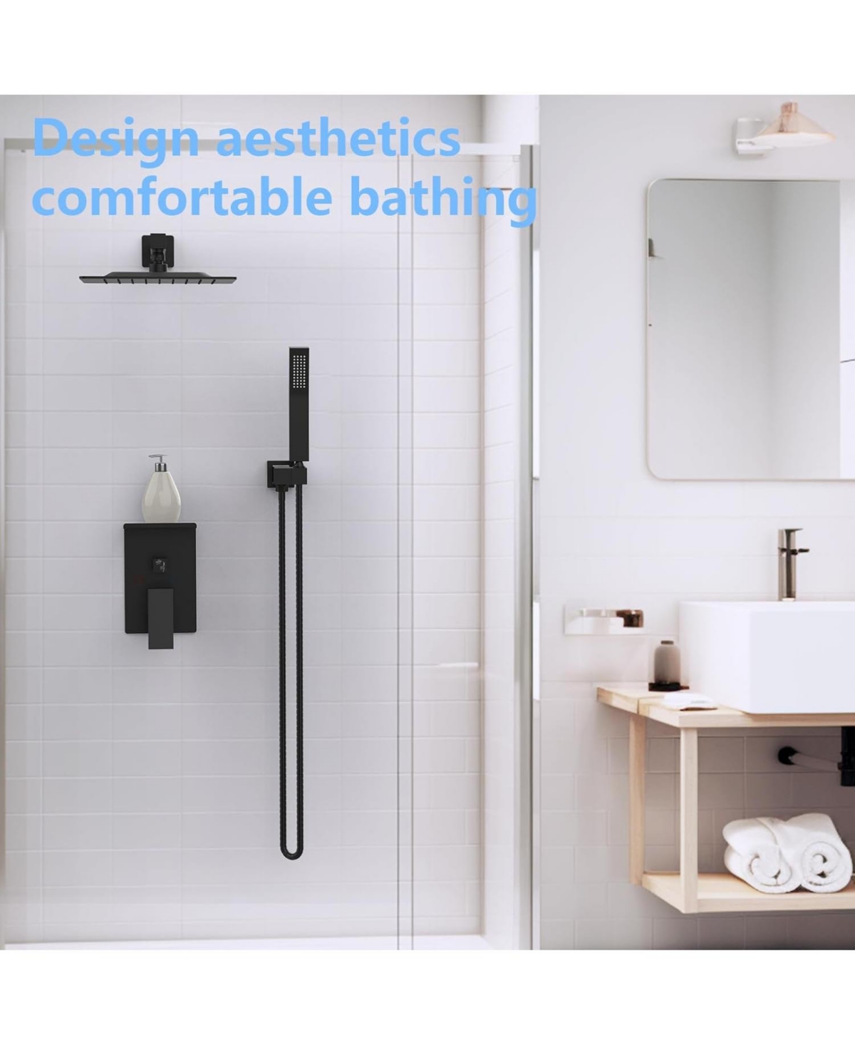 Slickblue 10-Inch Rainfall Shower System with Storage Rack - Brushed Nickel High-Pressure Square Shower Set