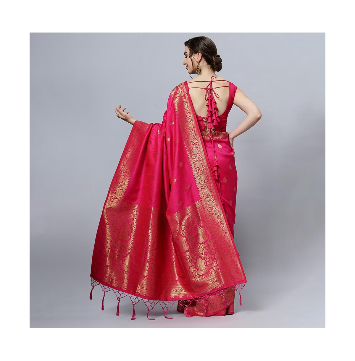 One Minute Saree Petite Silia Moss WeaveArt Silk Ready to Wear Sari - Pink