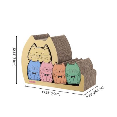 Kazoku 15.63" Modern Cardboard 5-in-1 Family Cat Cave Scratcher with Catnip and Pull-Out Design, Multi-Colored