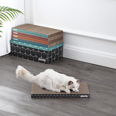 Naomi 17" Modern Cardboard Reversible Cat Scratcher Pad in Box with Catnip, Multi-Colored (5-Pack)