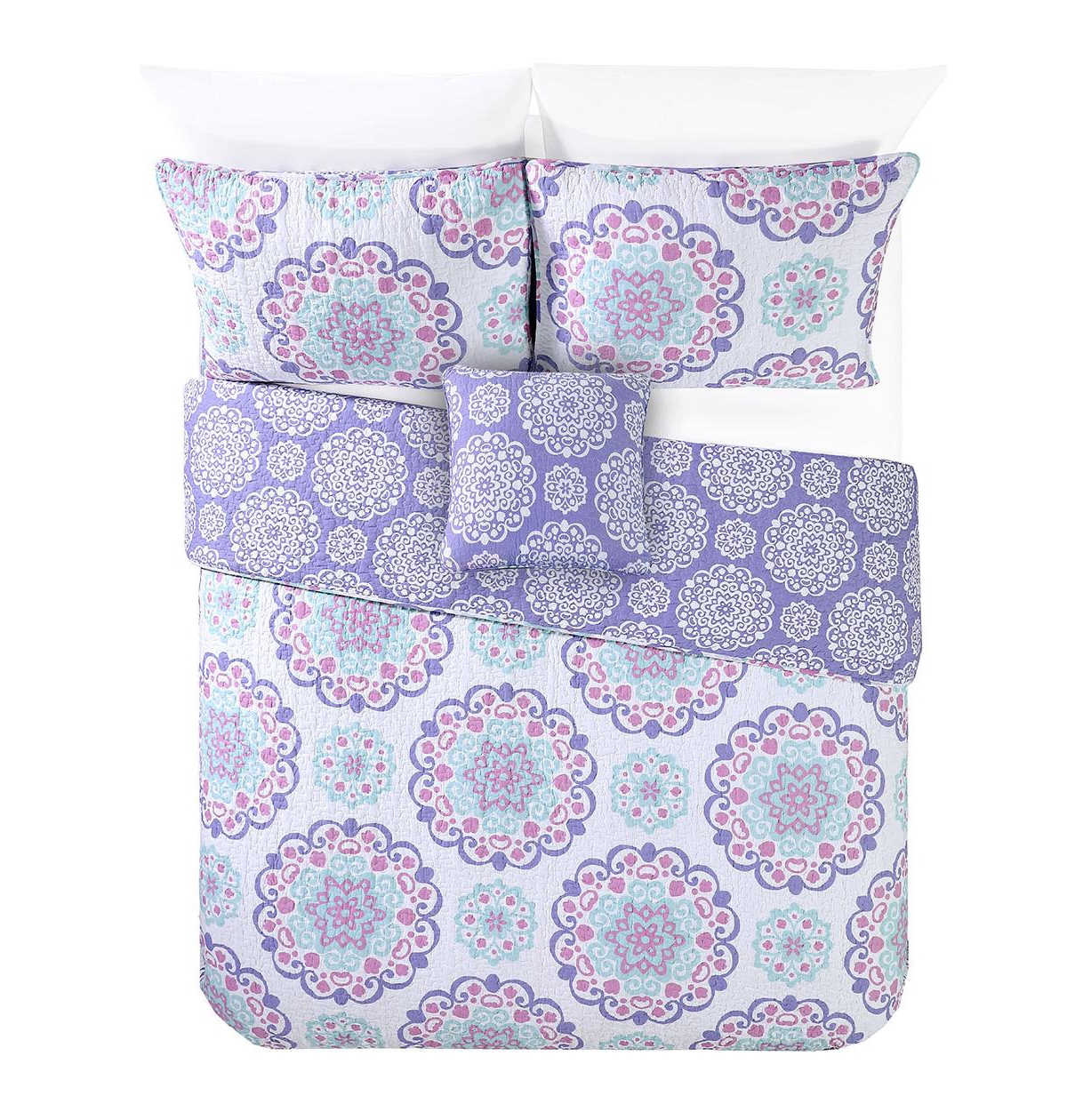 Alex + Bella Vivian4-Piece All-Season Reversible Cotton Quilt Set - Full/Queen - Purple