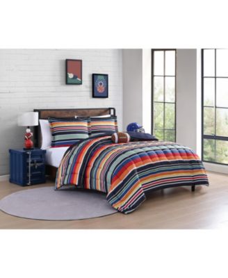Sportset Stripe Black Multi 4-Piece Soft Microfiber Comforter Set - Full