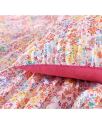 Garden Posies Pink 3-Piece Embellished Soft Microfiber Comforter Set - Twin