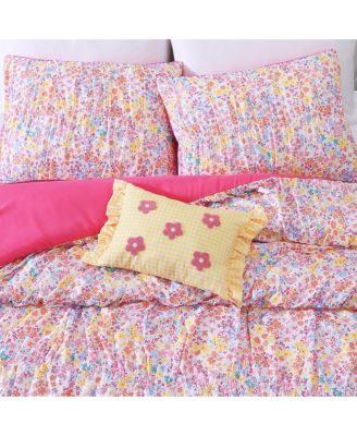 Garden Posies Pink 3-Piece Embellished Soft Microfiber Comforter Set - Twin