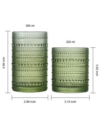 Green Vintage Hobnail Colored Beaded Drinking Glasses, Set of 12