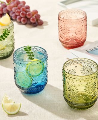 Vintage Embossed Floral Tumbler Drinking Glasses, Set of 4