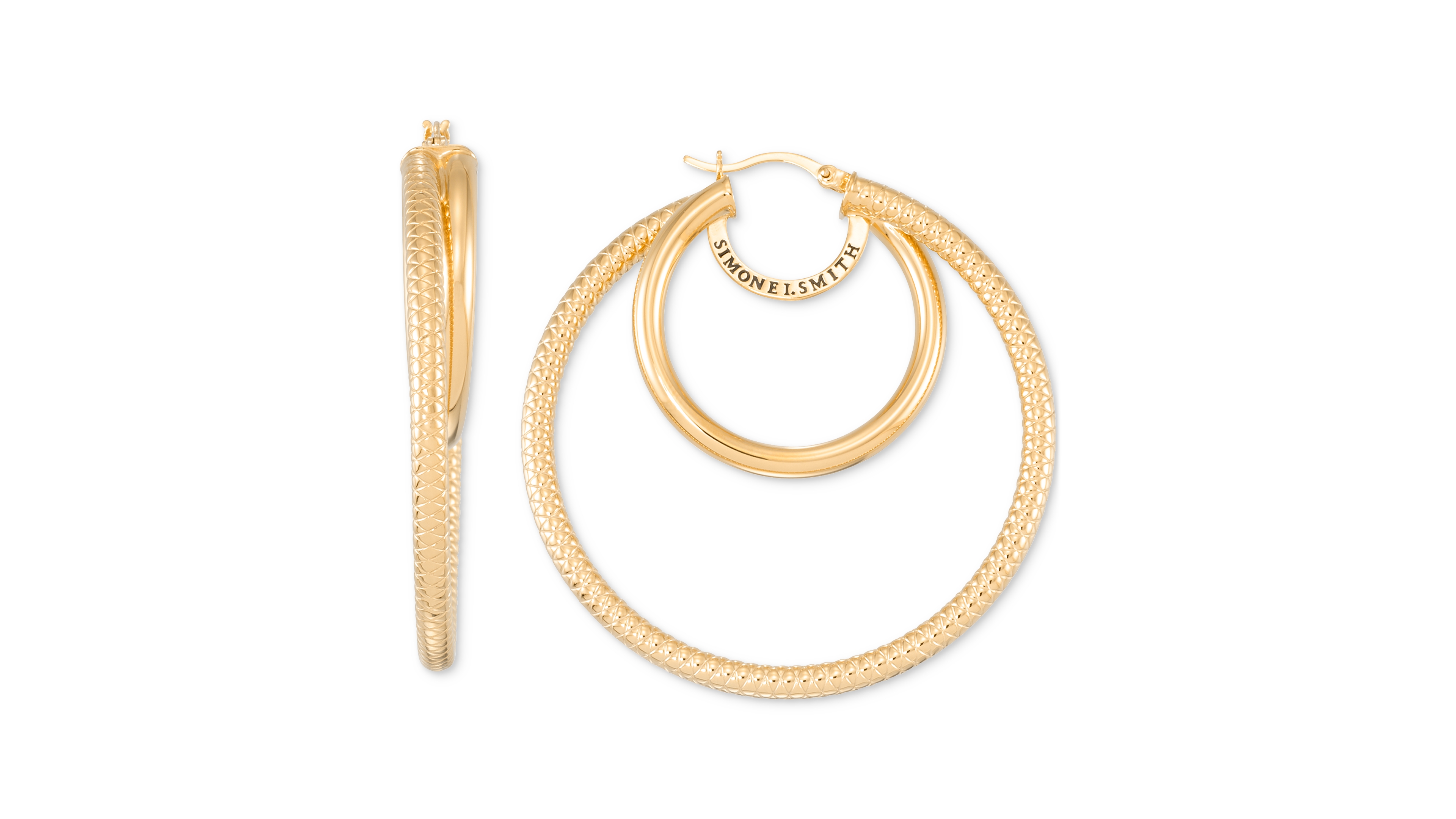 Simone I. Smith Double Polished Hoop Earrings in 18k Yellow Gold Over Sterling Silver (45mm)