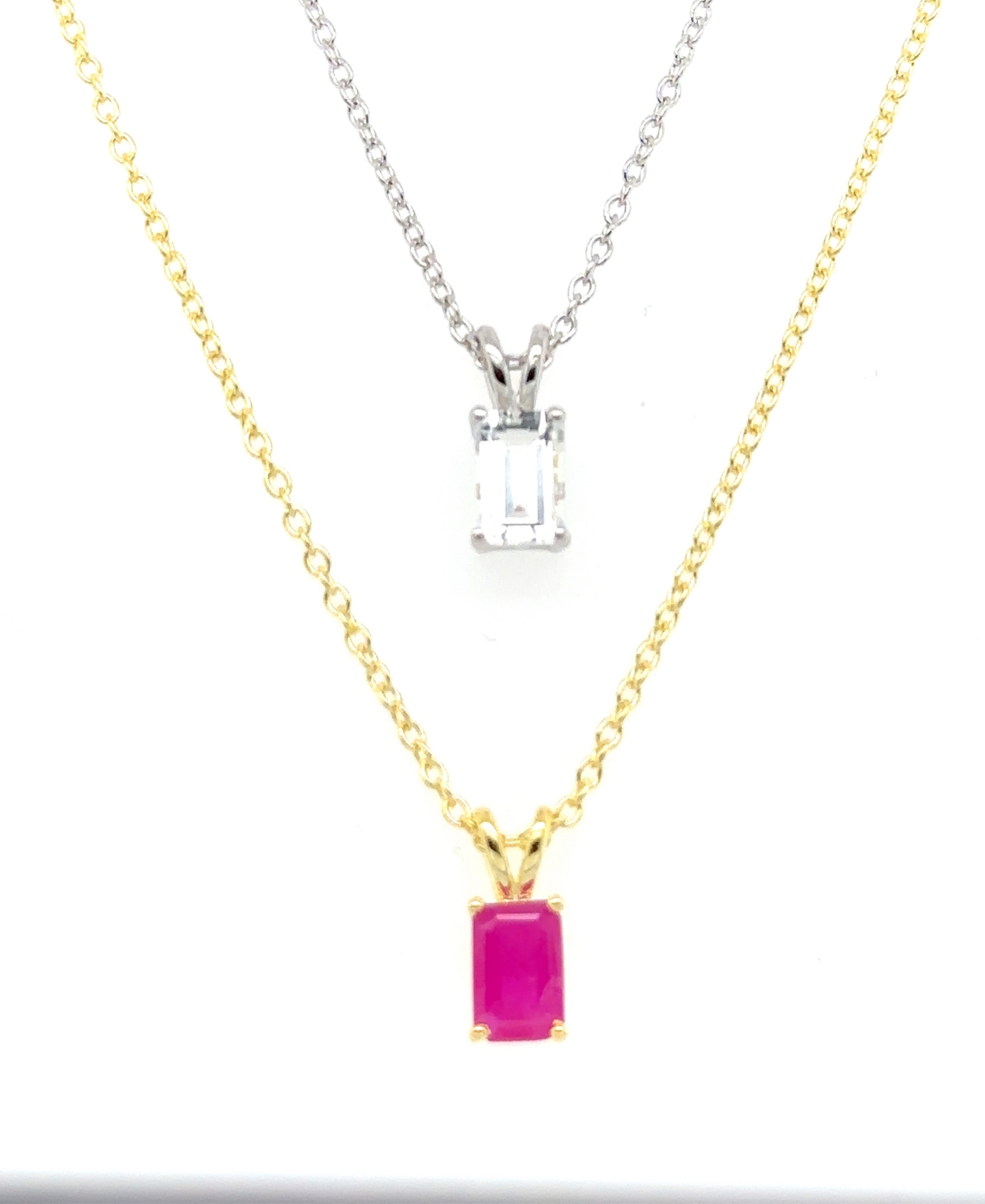 MACY'S 2-PC. SET RUBY (5/8 CT. T.W.) & WHITE TOPAZ (5/8 CT. T.W.) SOLITAIRE 18" PENDANT NECKLACES IN STERLI 