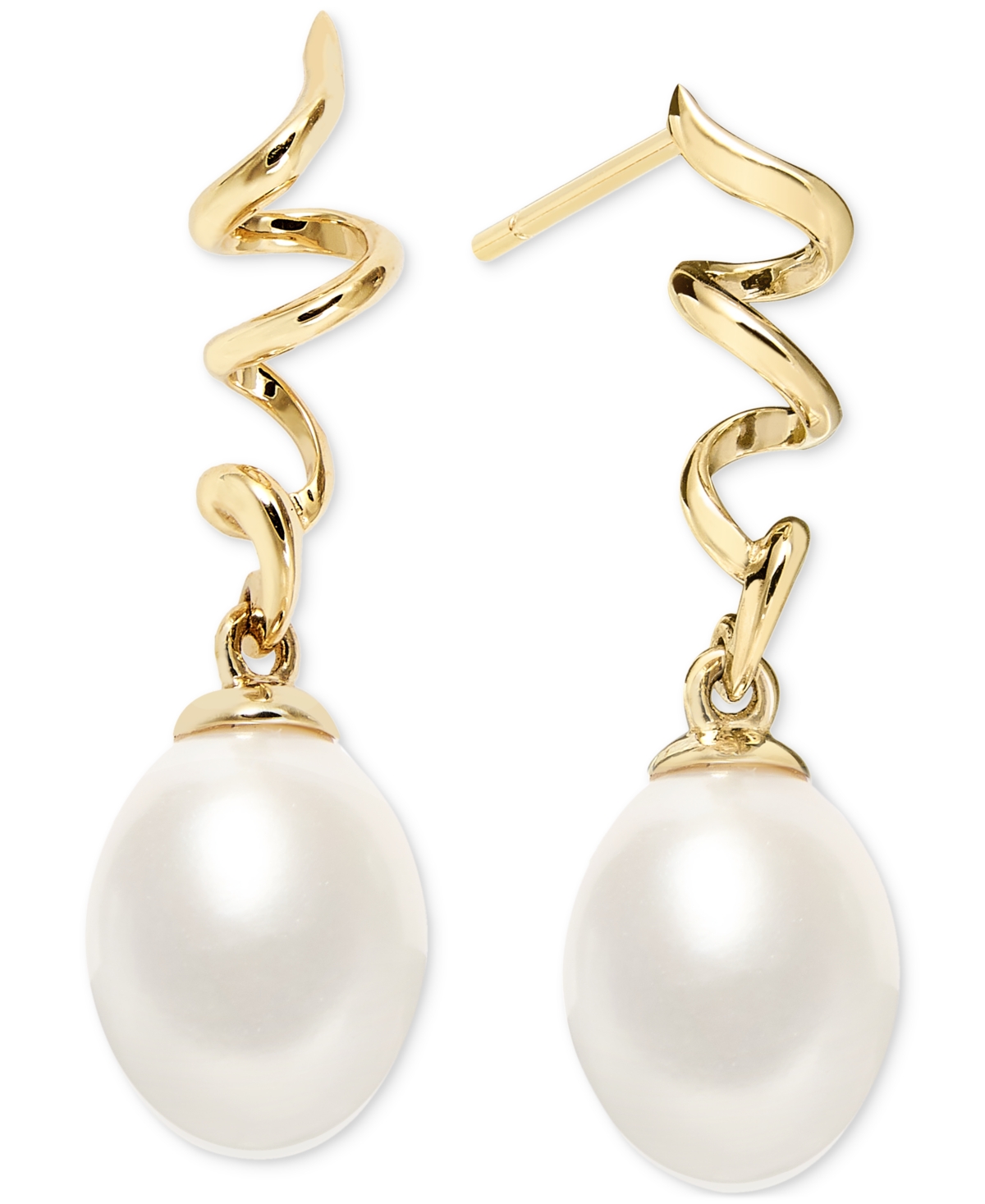 Macy's Cultured Freshwater Pearl (8-1/2 X 7-1/2mm) Spiral Drop Earrings In 10k Gold In Gold
