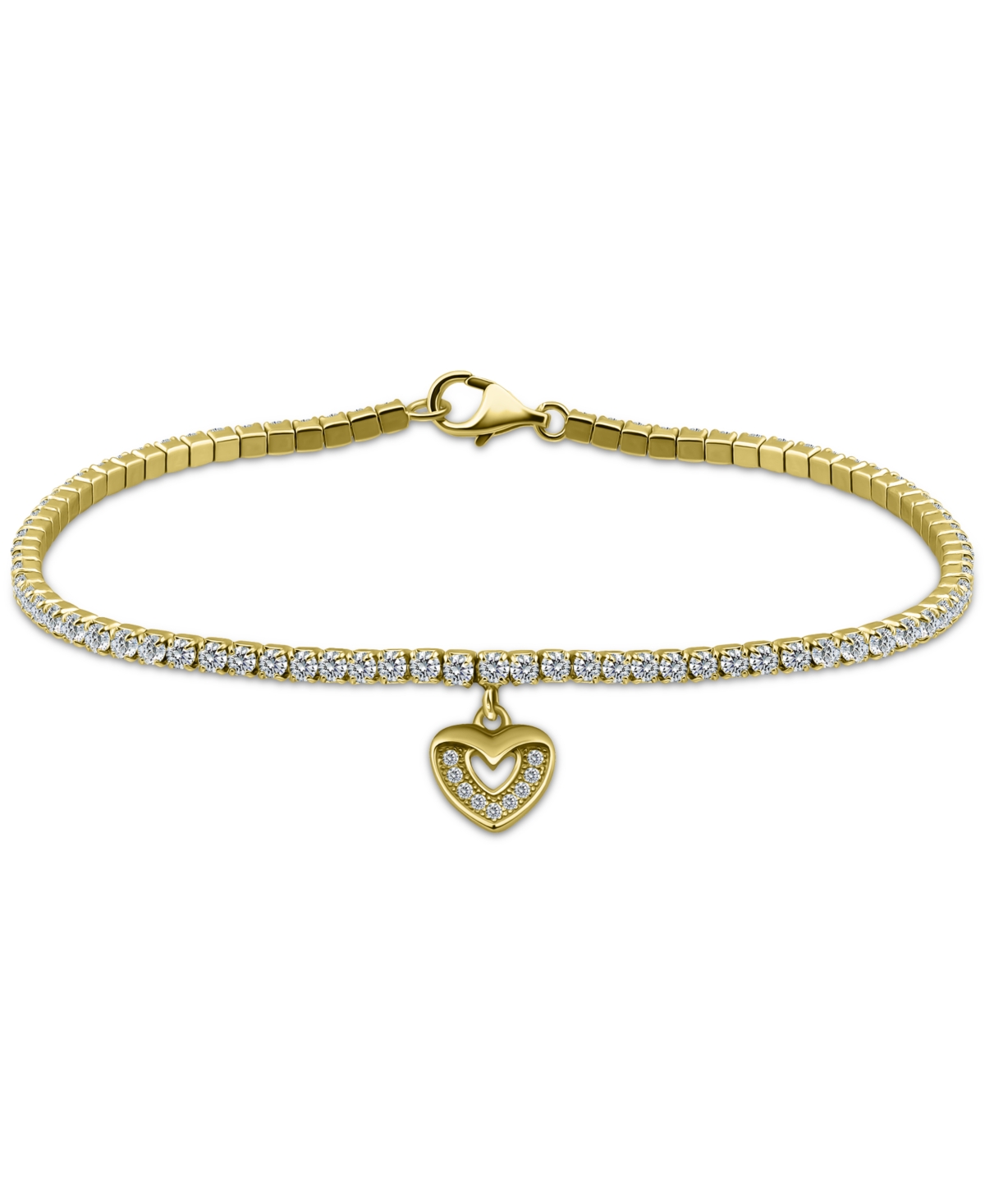 Giani Bernini Cubic Zirconia Heart Charm Tennis Bracelet In 18k Gold-plated Sterling Silver, Created For Macy's In Gold