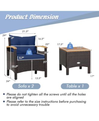 3 Pieces Patio Rattan Furniture Set with Removable Cushion-Navy